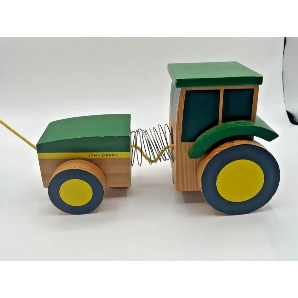 Wooden John Deere Tractor Pull Toy Learning Curve Collectible or Decor